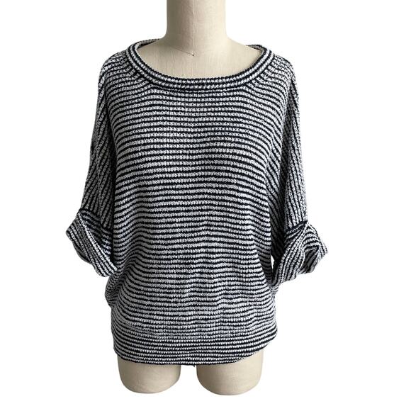 J. Crew Navy White Striped Short Sleeve Sweater Medium - Picture 1 of 8